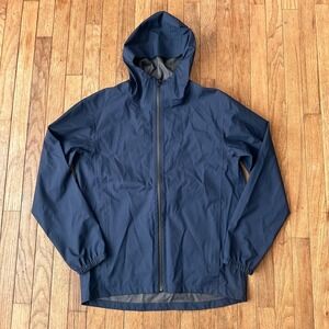 MUJI Rain Jacket Mens Medium Water Repellent Hooded Navy Blue Modern Outdoor